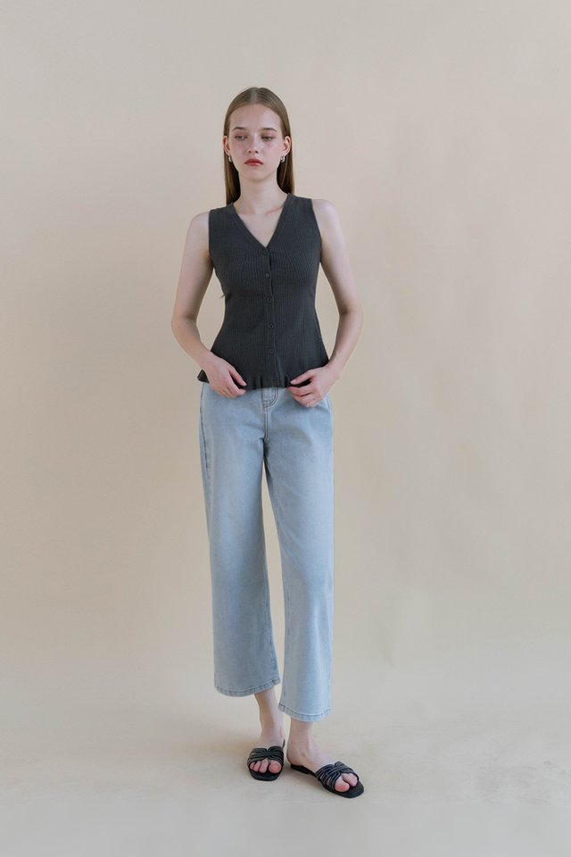 YASMIN KNIT FLARE VEST TOP SLATE