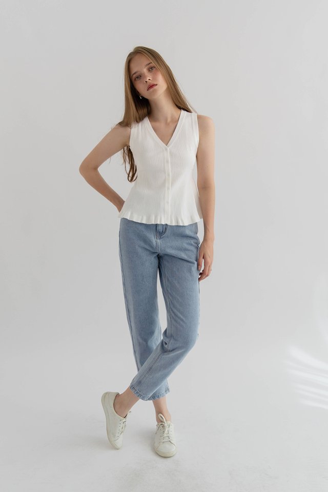 YASMIN KNIT FLARE VEST TOP WHITE