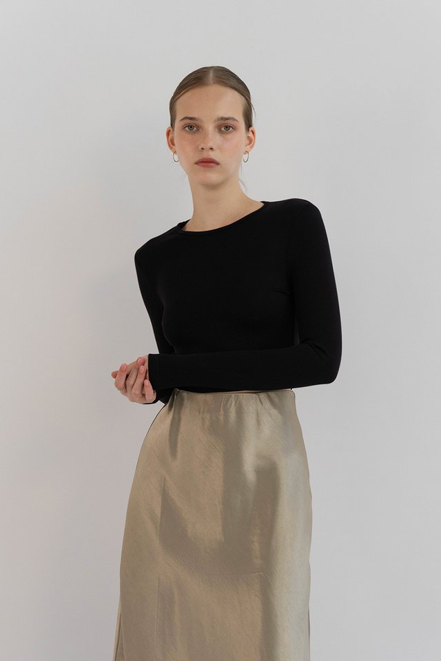 ZARA FITTED LONG SLEEVE TOP BLACK