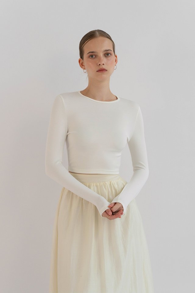 ZARA FITTED LONG SLEEVE TOP WHITE