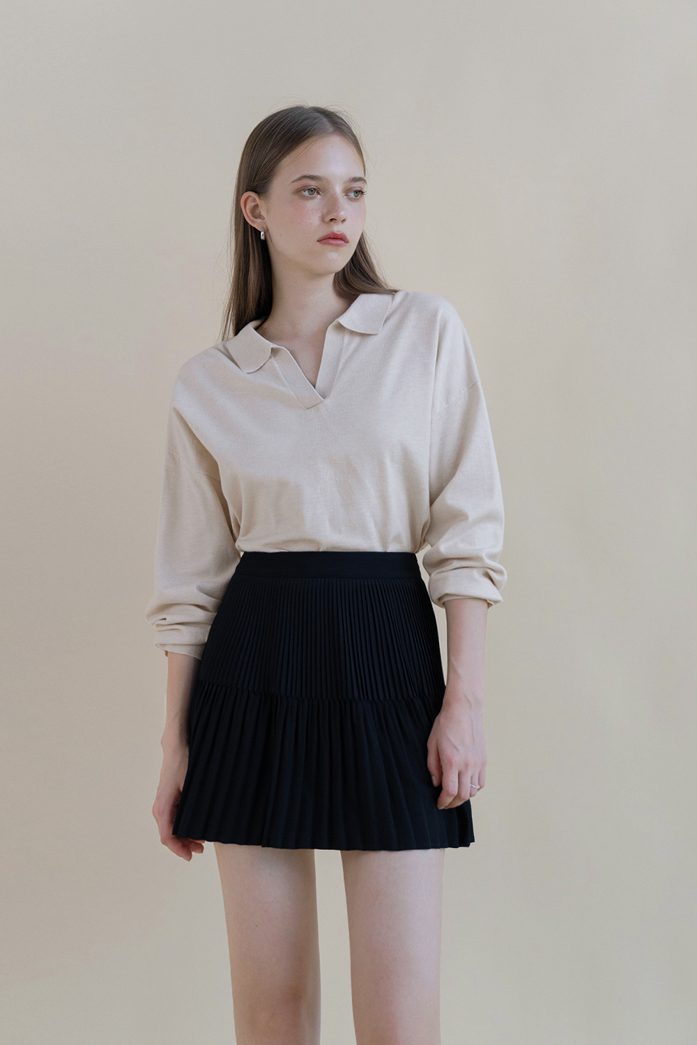 ROXANNE COLLARED KNIT PULLOVER COCONUT | The Willow Label