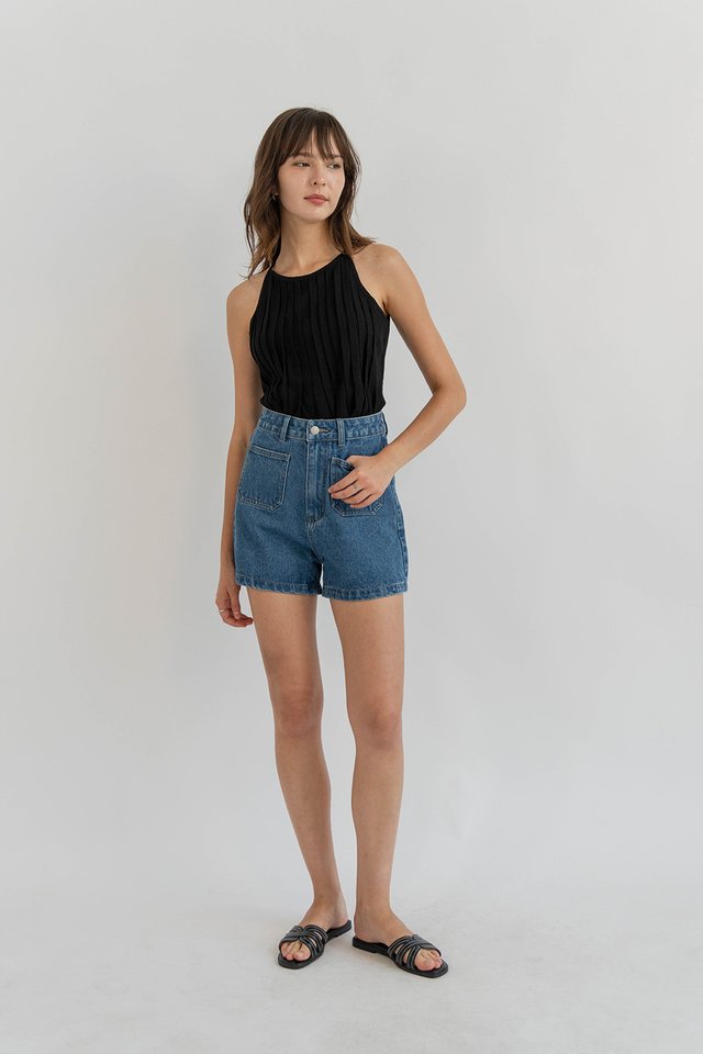 ALEXIS PATCH POCKET DENIM SHORTS DARK WASH