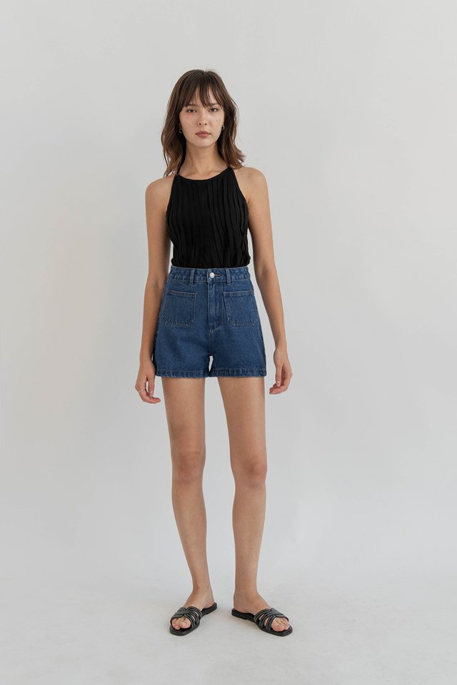 ALEXIS PATCH POCKET DENIM SHORTS DARK WASH