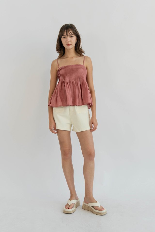 ALEXIS PATCH POCKET DENIM SHORTS ECRU