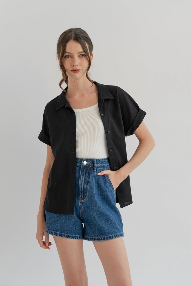 CASS CUFFED SLEEVE SHIRT BLACK