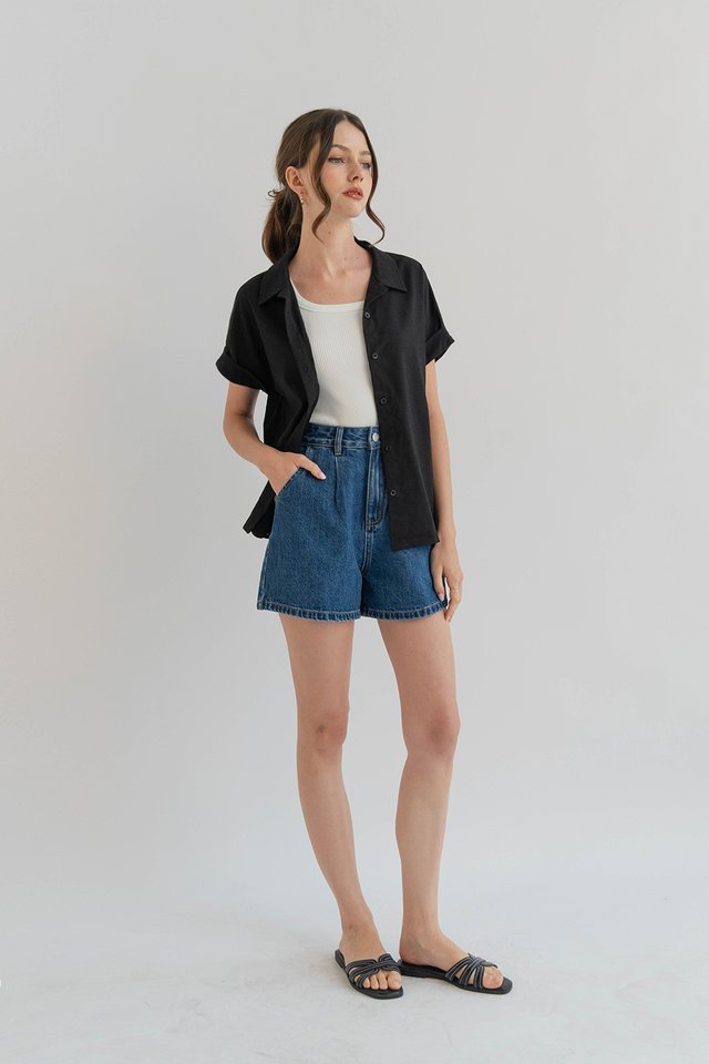 CASS CUFFED SLEEVE SHIRT BLACK