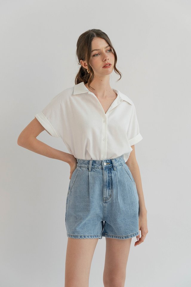 CASS CUFFED SLEEVE SHIRT WHITE