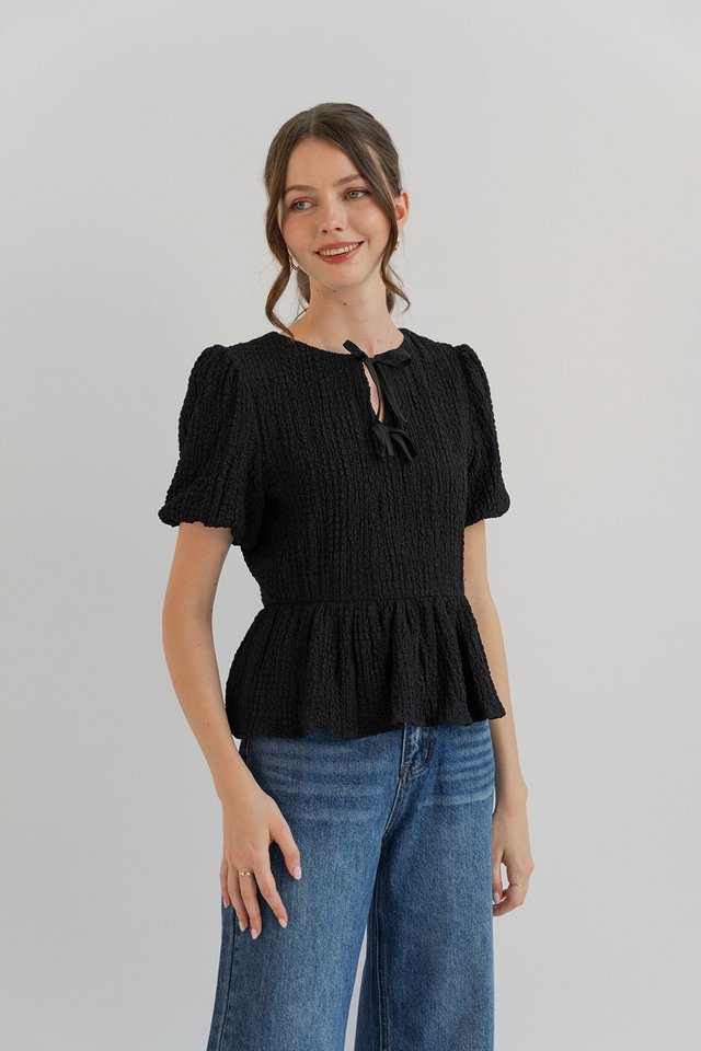 ELEANOR PUFF SLEEVE TOP BLACK