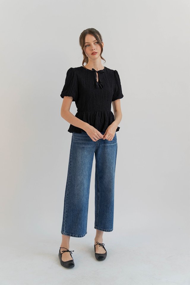 ELEANOR PUFF SLEEVE TOP BLACK