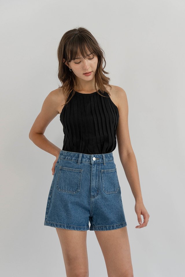 ENYA PINTUCK LINEN TOP BLACK
