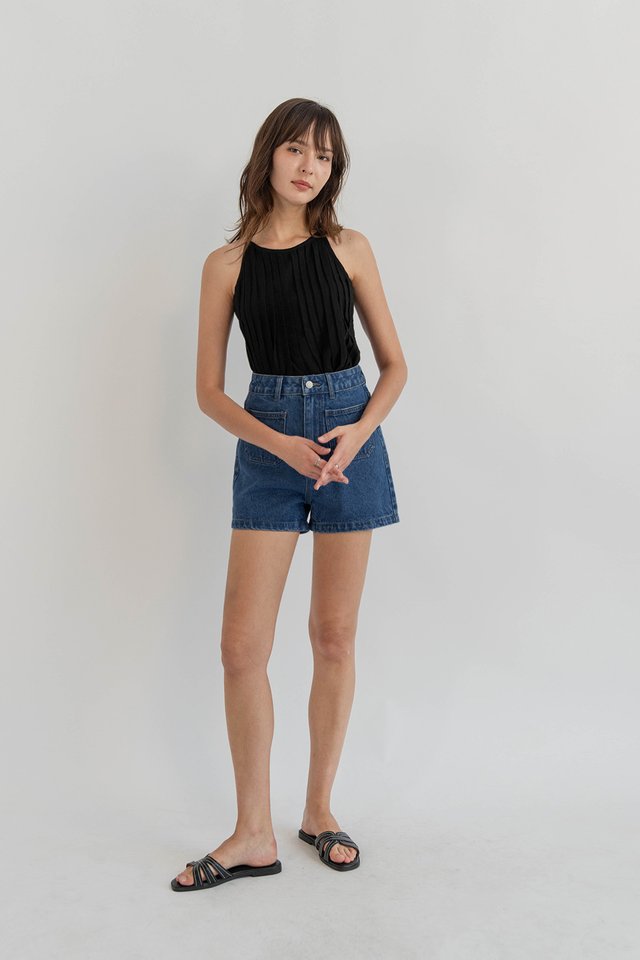 ENYA PINTUCK LINEN TOP BLACK