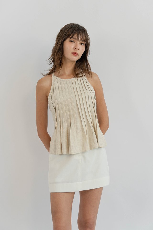 ENYA PINTUCK LINEN TOP NATURAL