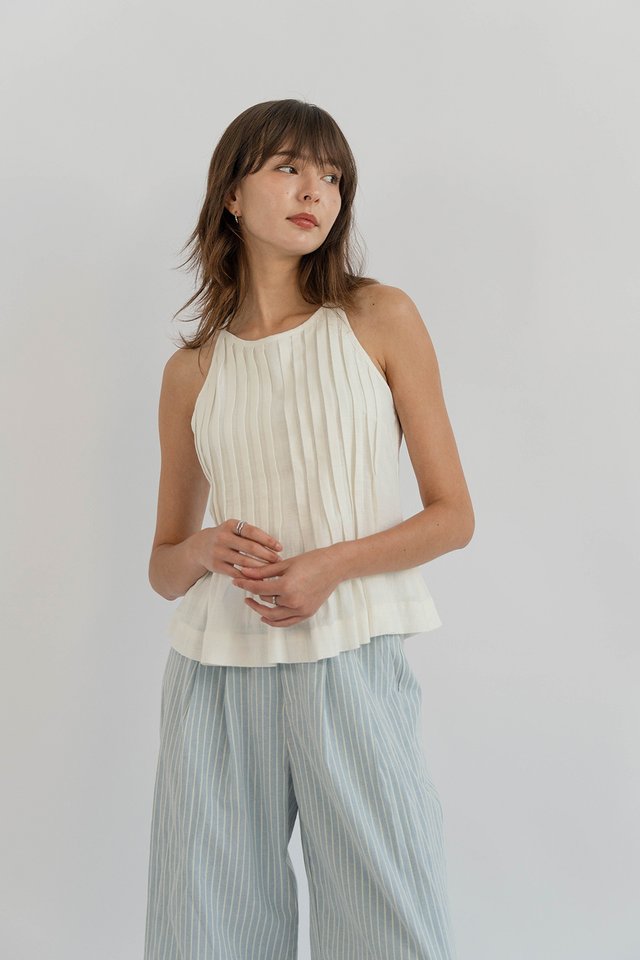 ENYA PINTUCK LINEN TOP WHITE