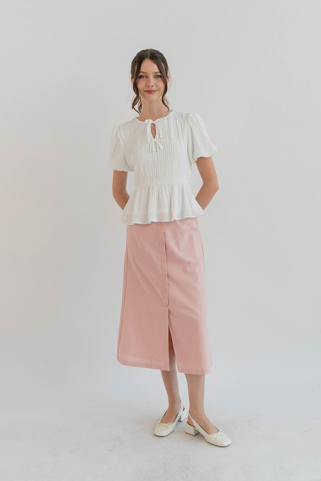 HAILEY BUTTONDOWN LINEN SKIRT PINK