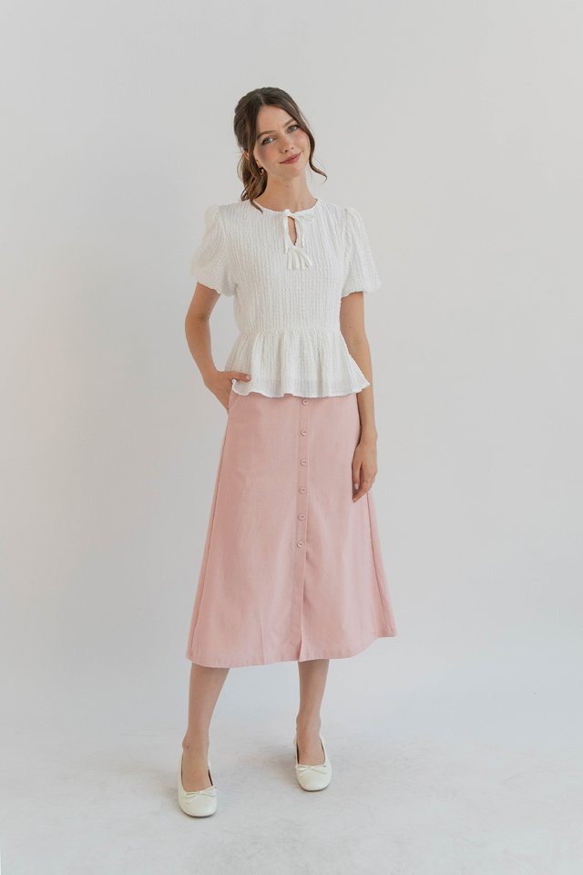 HAILEY BUTTONDOWN LINEN SKIRT PINK