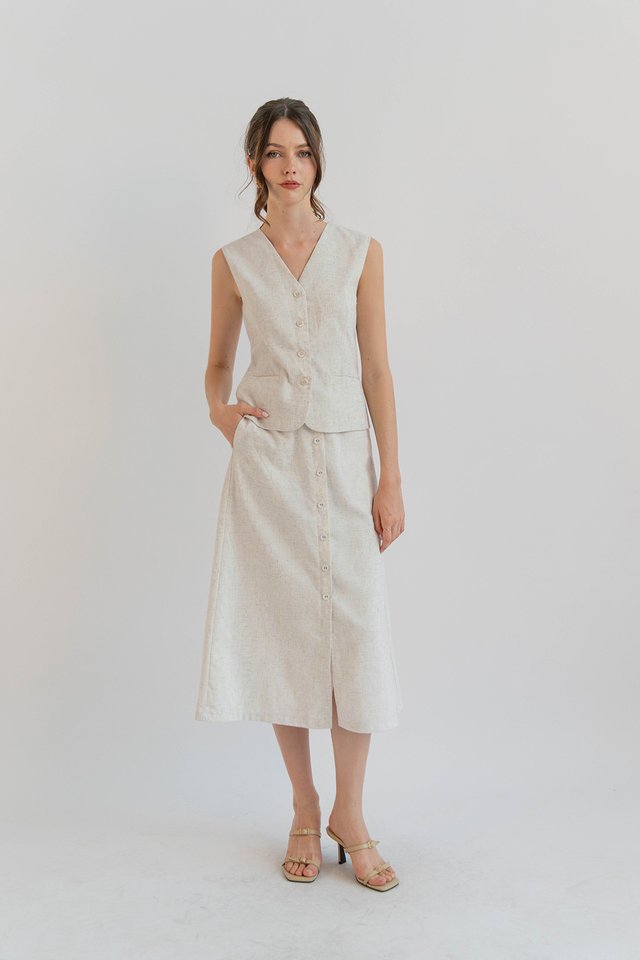 HAILEY BUTTONDOWN LINEN SKIRT SAND