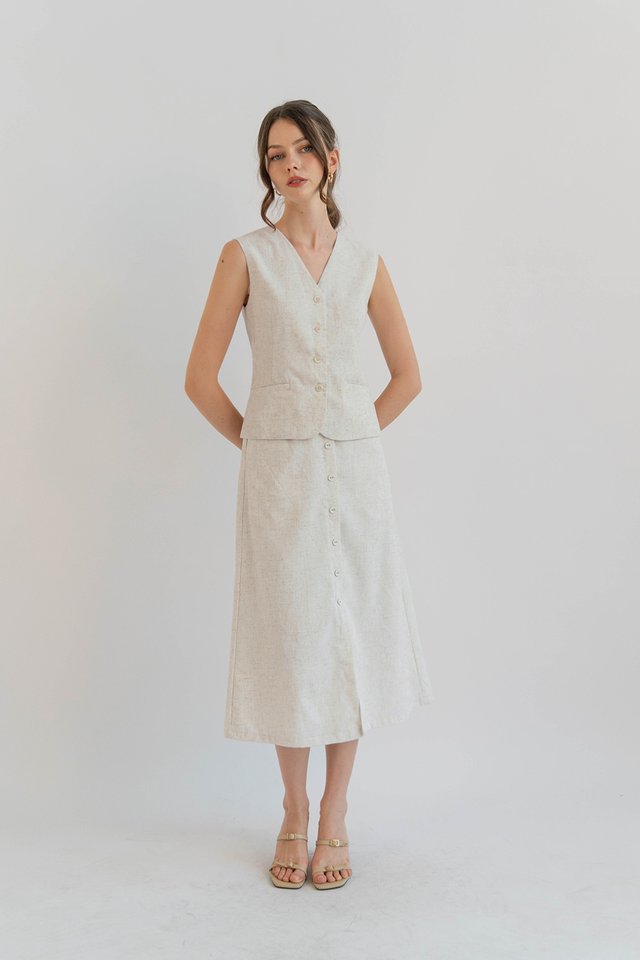 HAILEY BUTTONDOWN LINEN SKIRT SAND