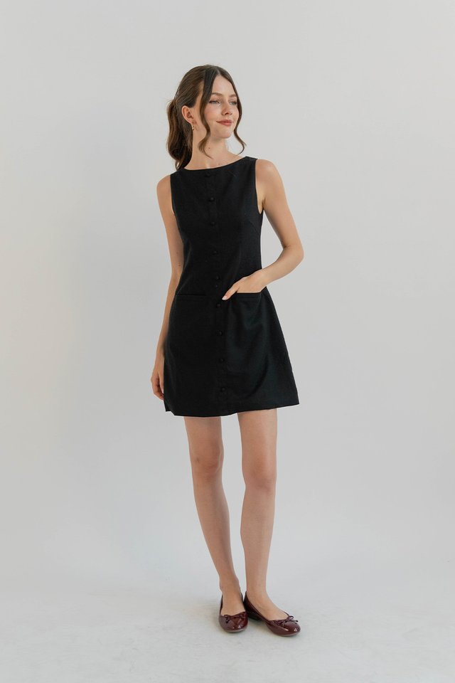 IRISA LINEN SHIFT DRESS BLACK
