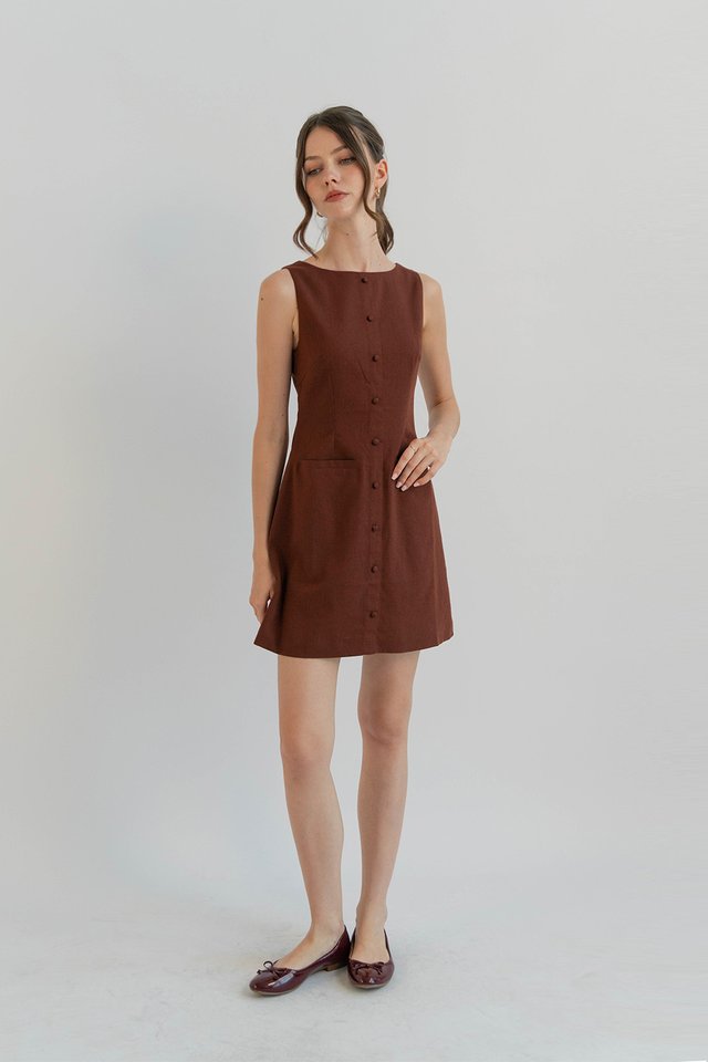 IRISA LINEN SHIFT DRESS ESPRESSO