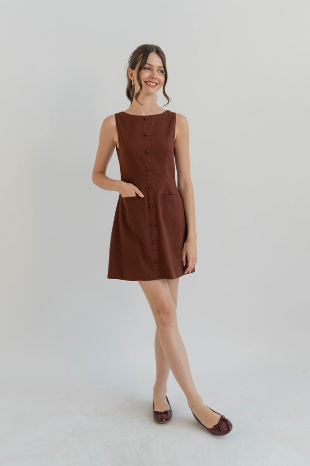 IRISA LINEN SHIFT DRESS ESPRESSO