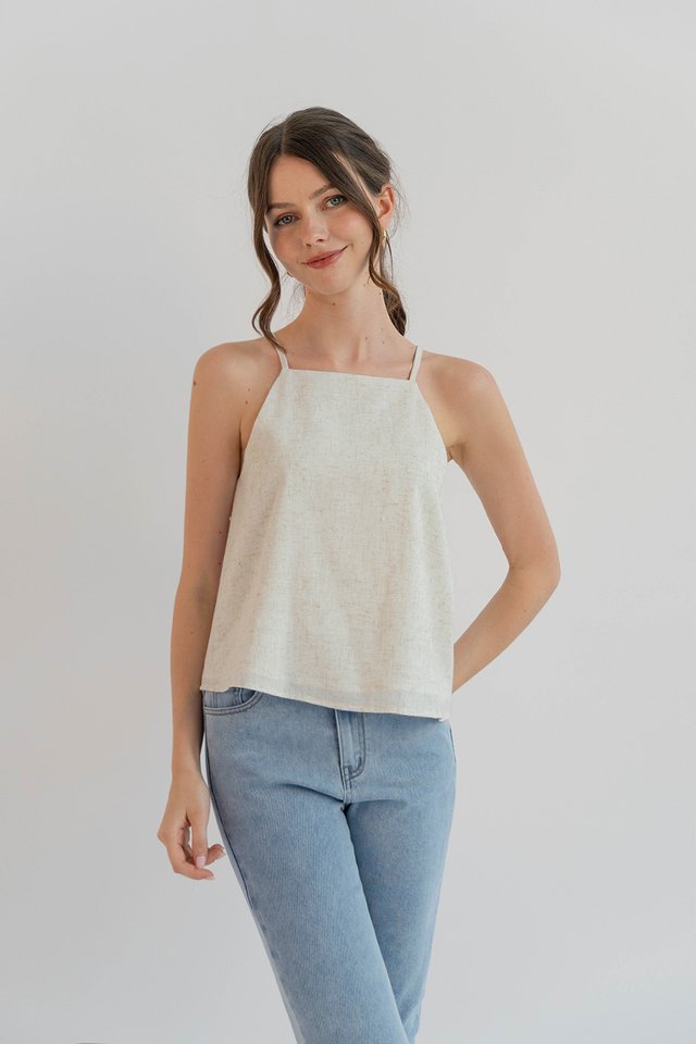 JANICE HIGH NECK LINEN TOP SAND