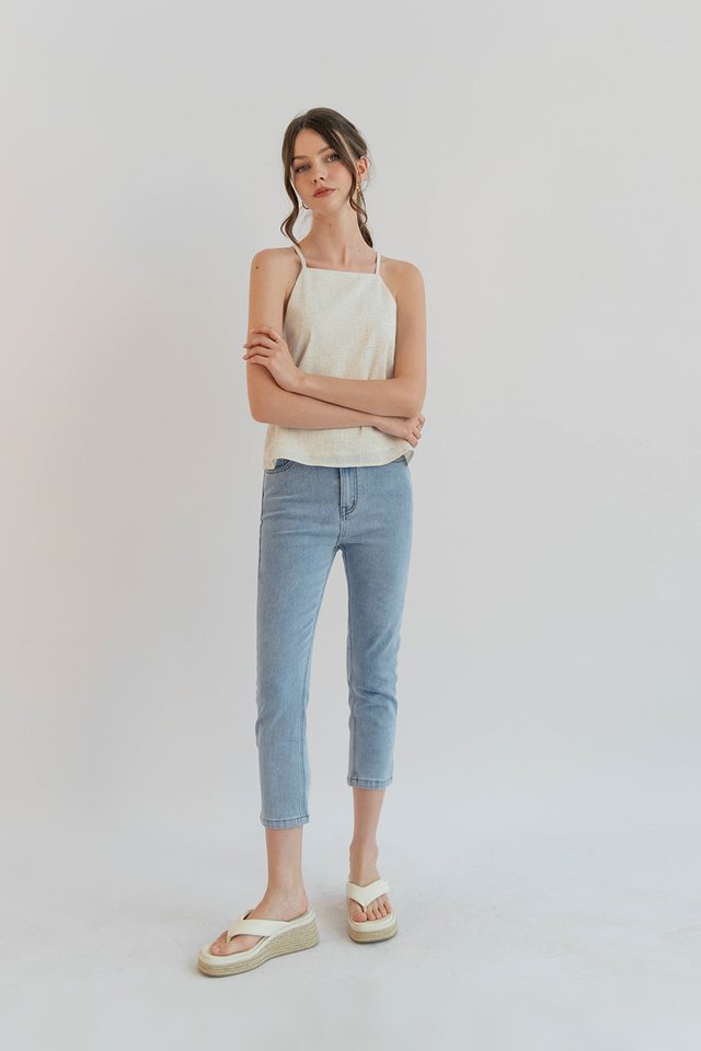 JANICE HIGH NECK LINEN TOP SAND