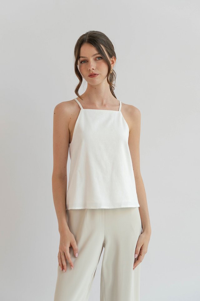 JANICE HIGH NECK LINEN TOP WHITE