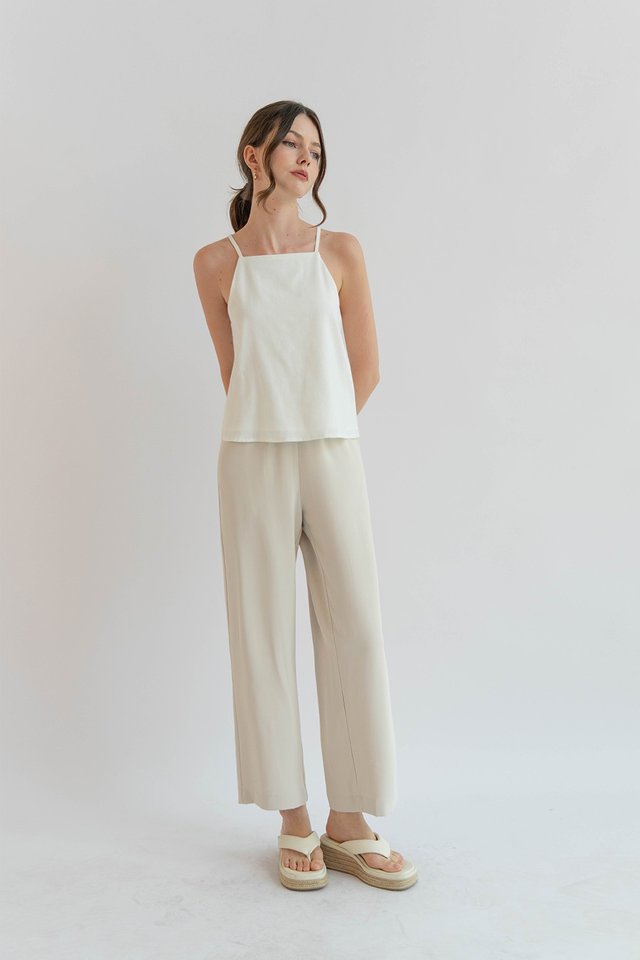 JANICE HIGH NECK LINEN TOP WHITE