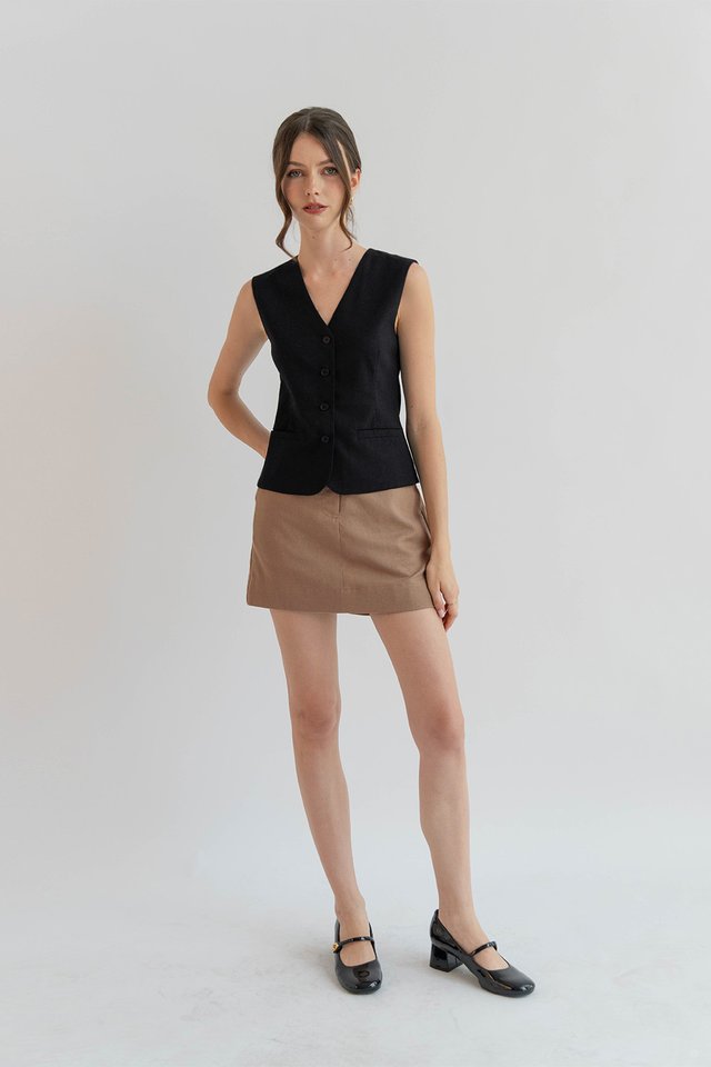 KENDRA LINEN VEST TOP BLACK