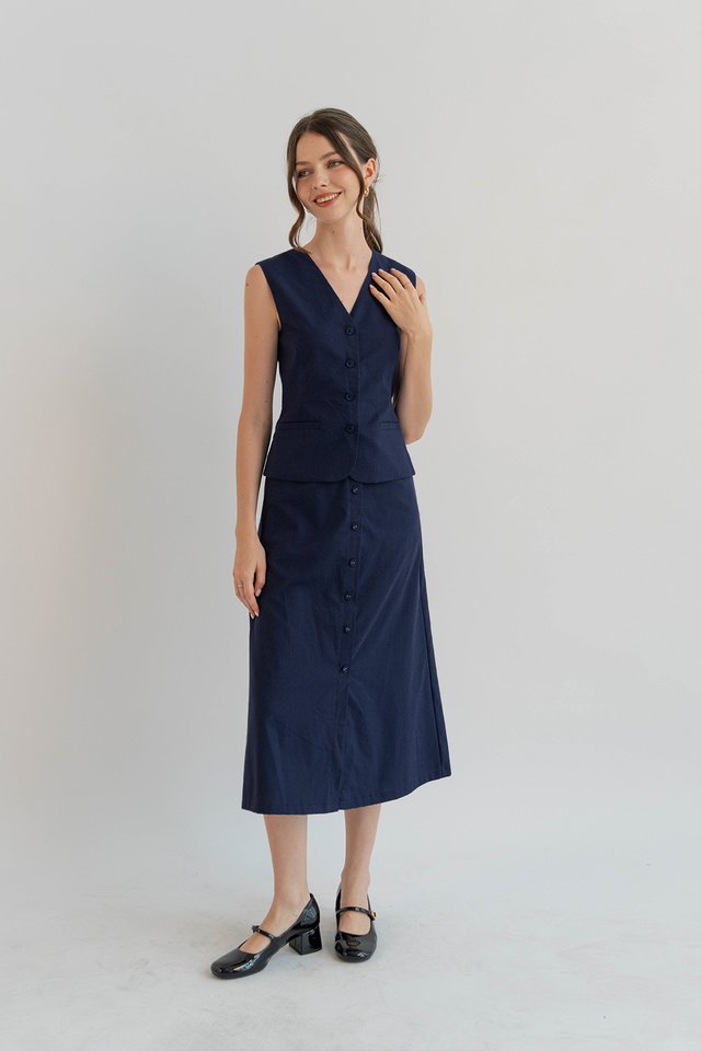 KENDRA LINEN VEST TOP NAVY