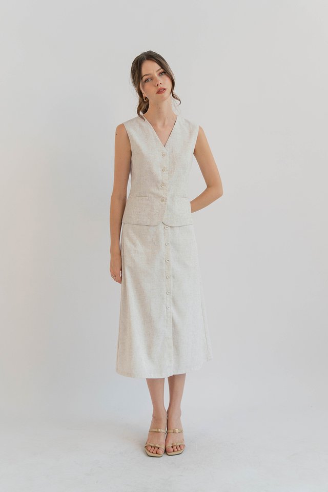 KENDRA LINEN VEST TOP SAND