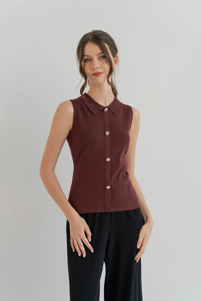 LINDY COLLARED KNIT TOP ESPRESSO
