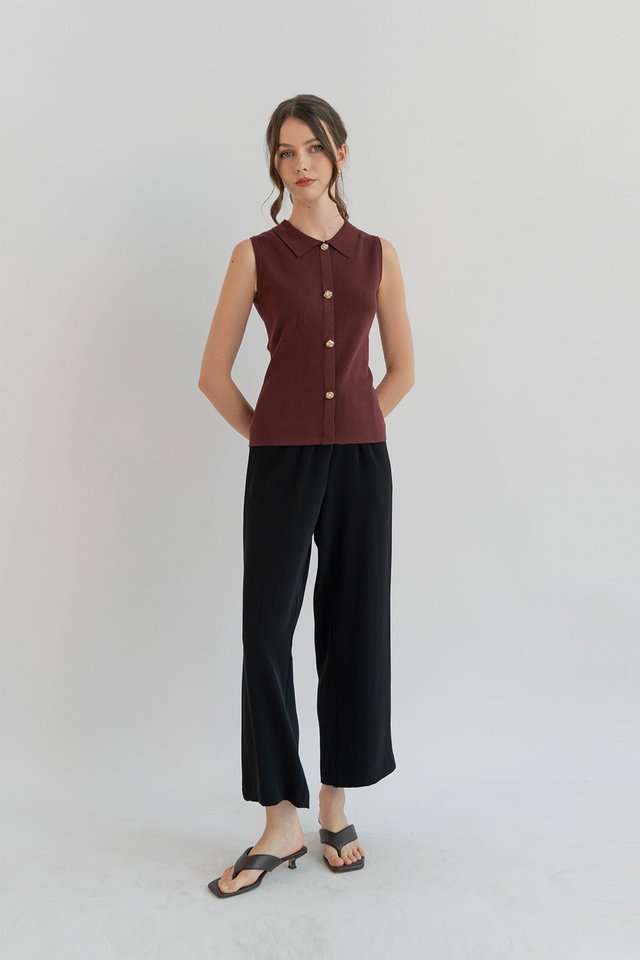 LINDY COLLARED KNIT TOP ESPRESSO