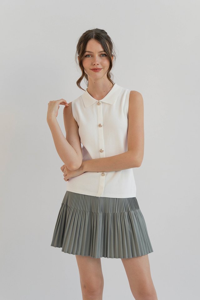 LINDY COLLARED KNIT TOP WHITE