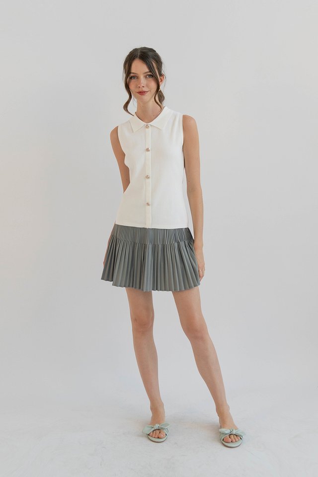 LINDY COLLARED KNIT TOP WHITE
