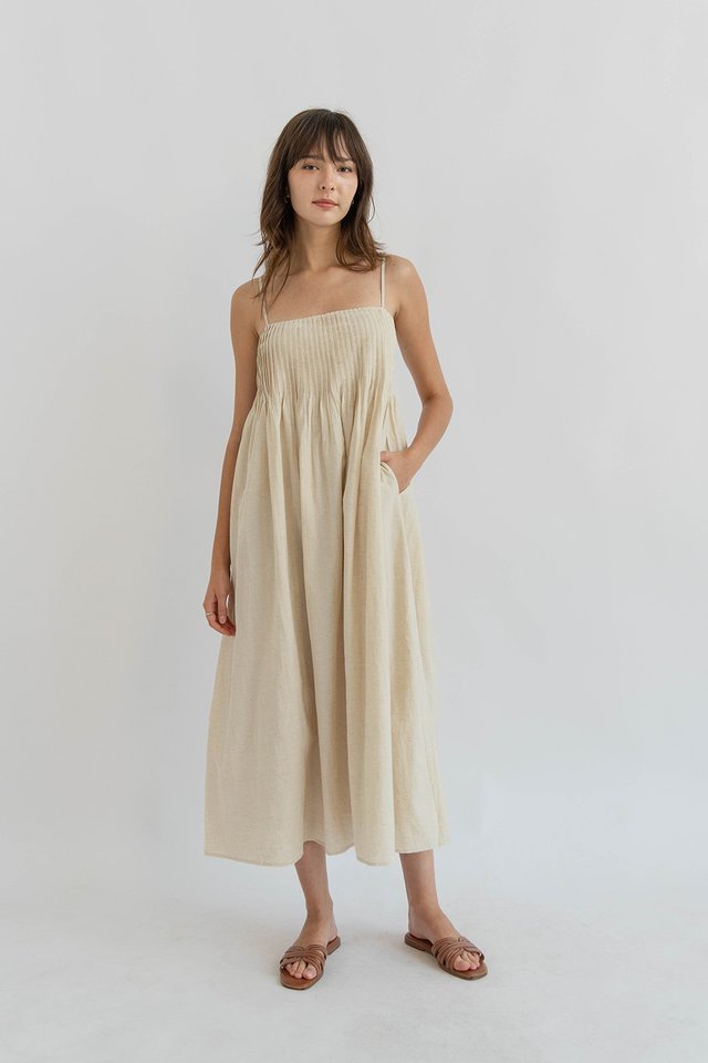 MISA PINTUCK SWING DRESS SAND
