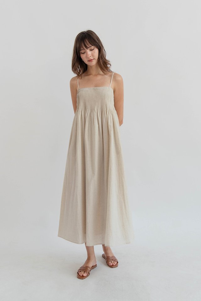 MISA PINTUCK SWING DRESS SAND