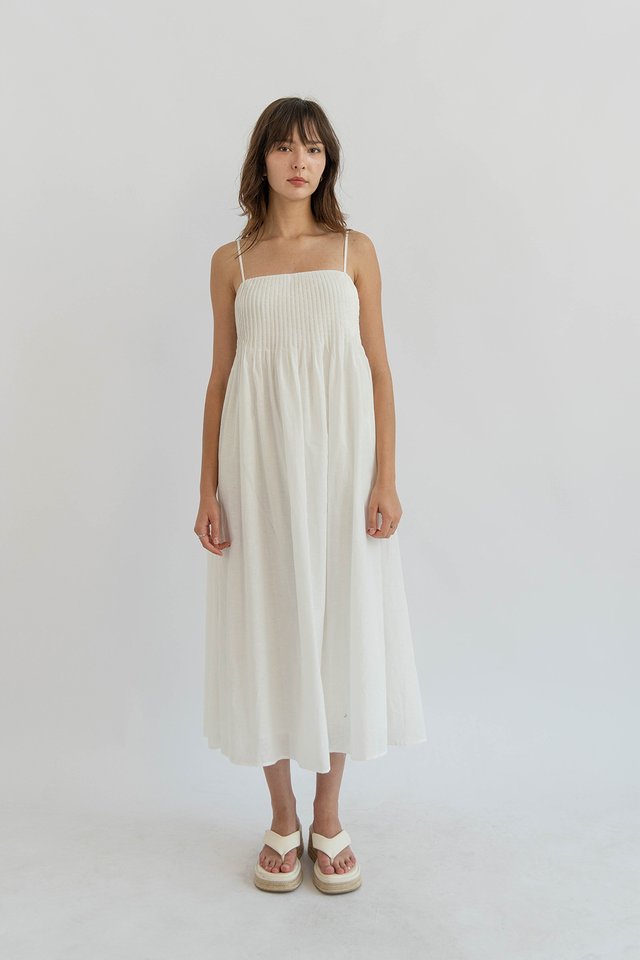 MISA PINTUCK SWING DRESS WHITE