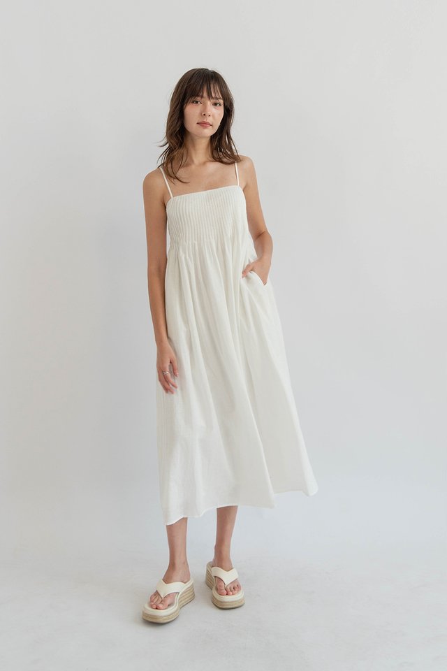 MISA PINTUCK SWING DRESS WHITE