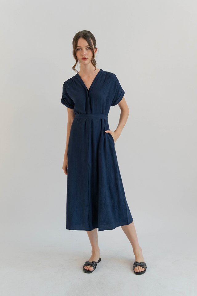 NELLIE TEXTURED BUTTONDOWN DRESS NAVY