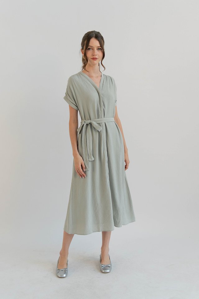 NELLIE TEXTURED BUTTONDOWN DRESS SAGE
