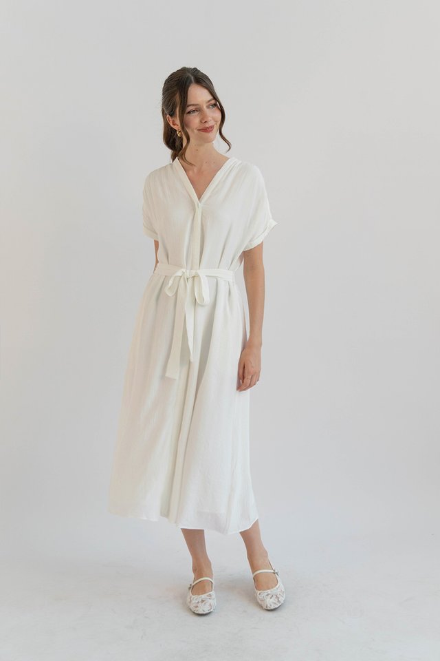 NELLIE TEXTURED BUTTONDOWN DRESS WHITE