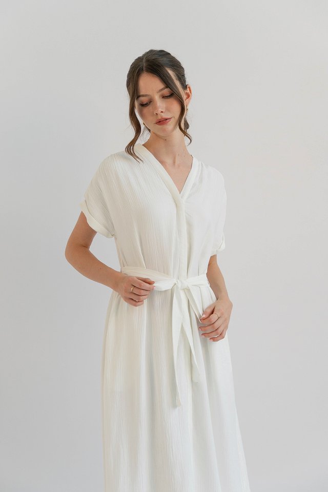 NELLIE TEXTURED BUTTONDOWN DRESS WHITE