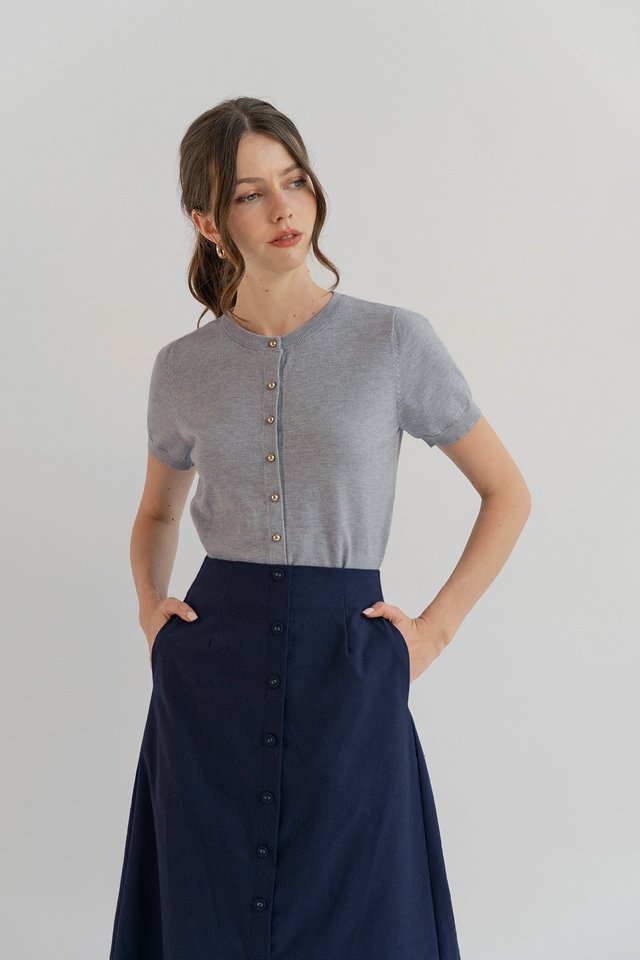 NOLAN SHORT SLEEVE KNIT TOP HEATHER