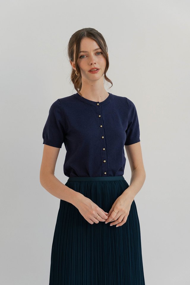 NOLAN SHORT SLEEVE KNIT TOP NAVY