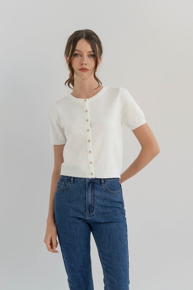 NOLAN SHORT SLEEVE KNIT TOP WHITE