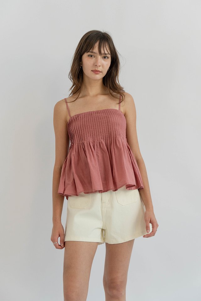 SANA PINTUCK LINEN CAMISOLE TOP PINK