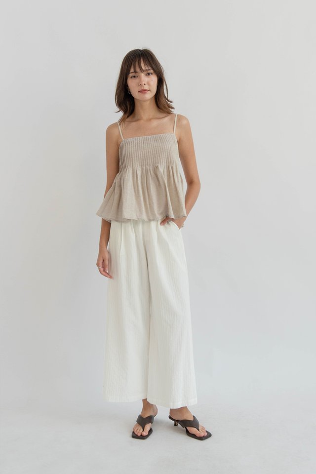 SANA PINTUCK LINEN CAMISOLE TOP SAND
