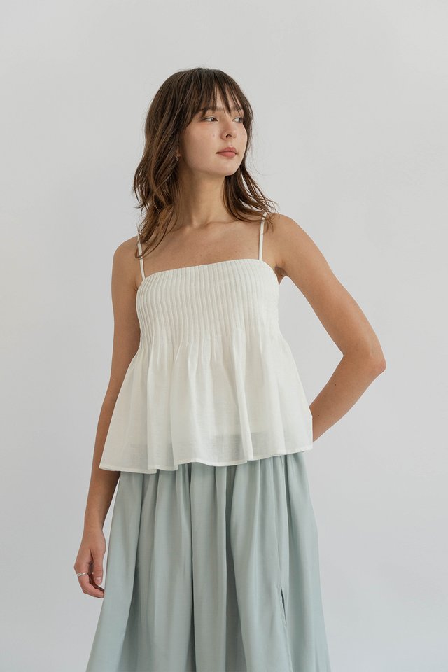SANA PINTUCK LINEN CAMISOLE TOP WHITE