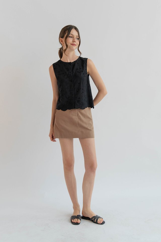SERENE EYELET VEST TOP BLACK